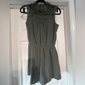 Xhilaration Dark Green Lace Neck Romper